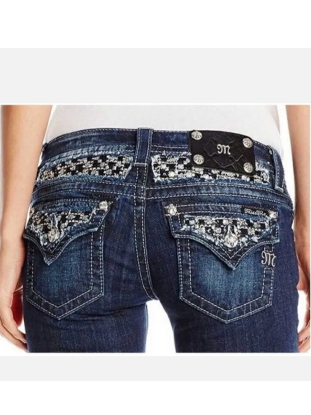 Miss Me BootCut Lace Sequins Flap Pocket Jeans Embellished Back Pockets Size 30